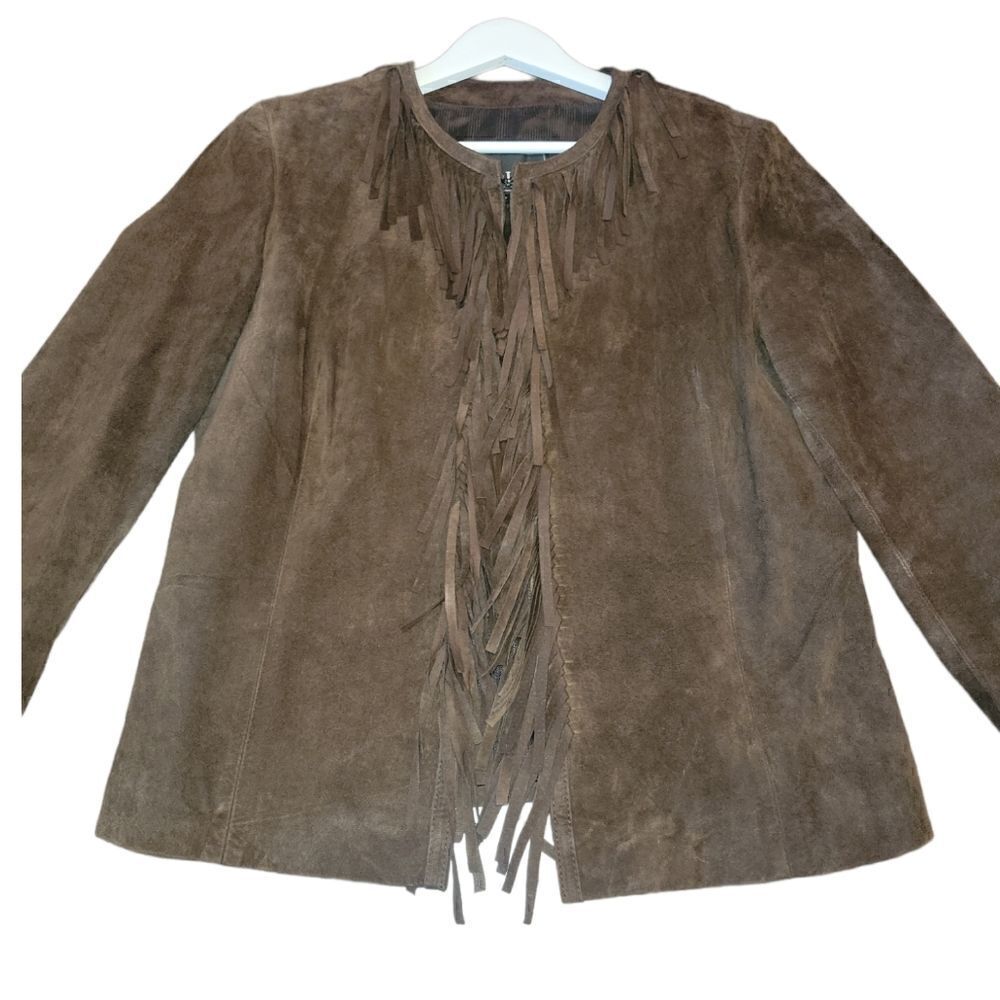 Vintage Adler Collection Brown Suede Leather Fringe Jacket Western Style L - Picture 2 of 14